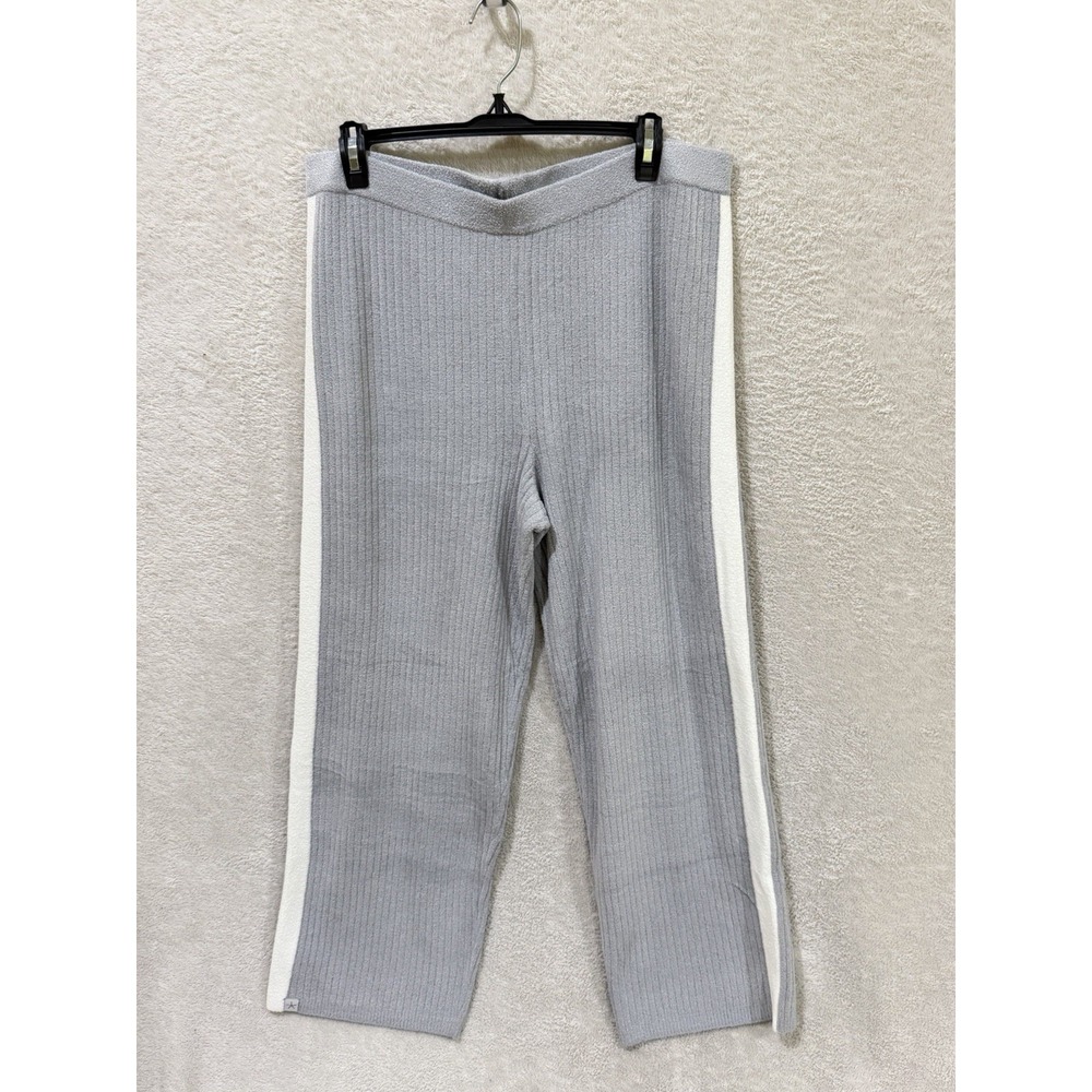NWT Barefoot Dreams Cozychic Lite Contrast Stripe Rib Ankle Pant Gray Large